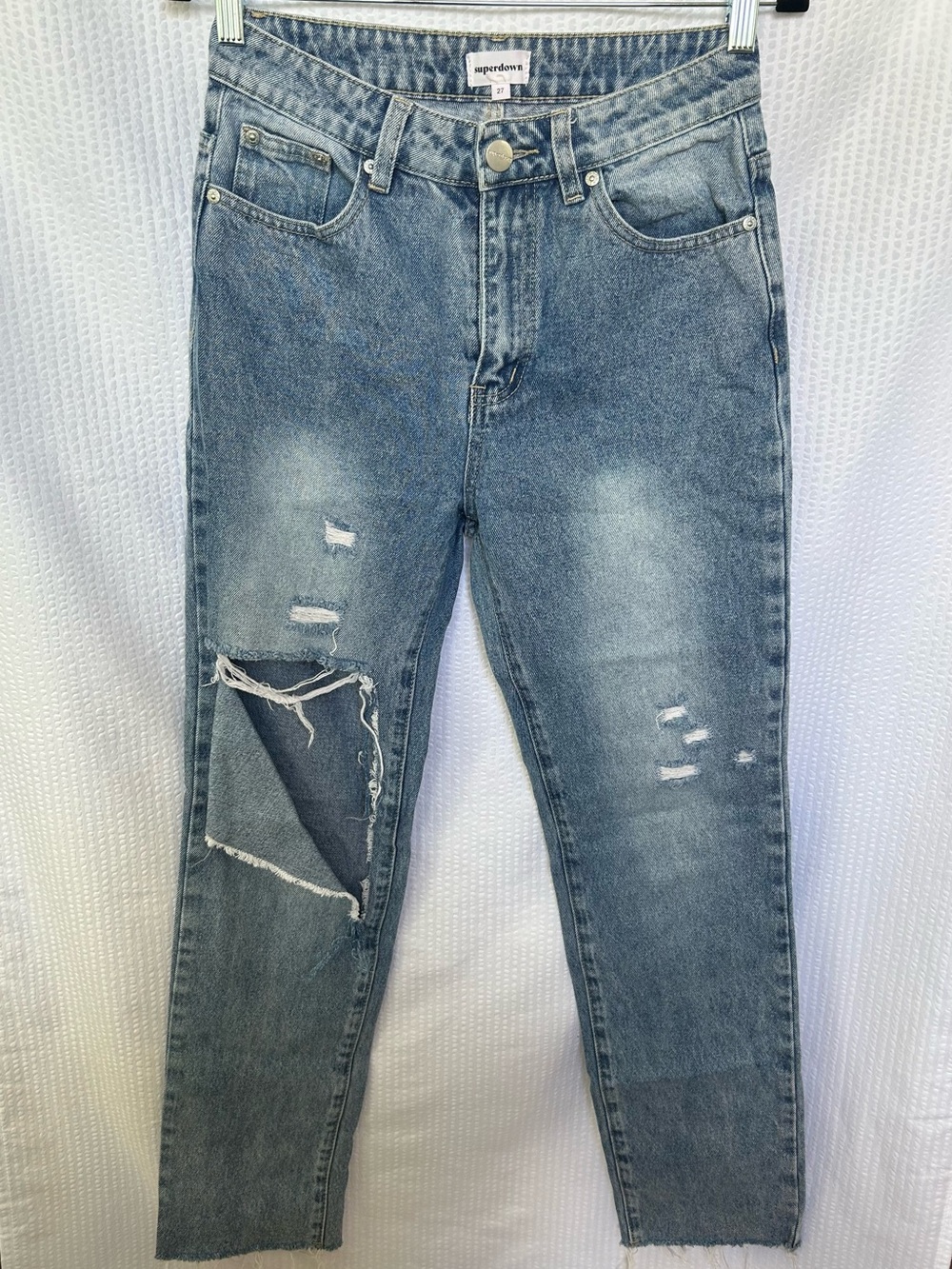 Superdown Revolve Distressed Light Wash Straight Leg Denim Jeans Size 27
